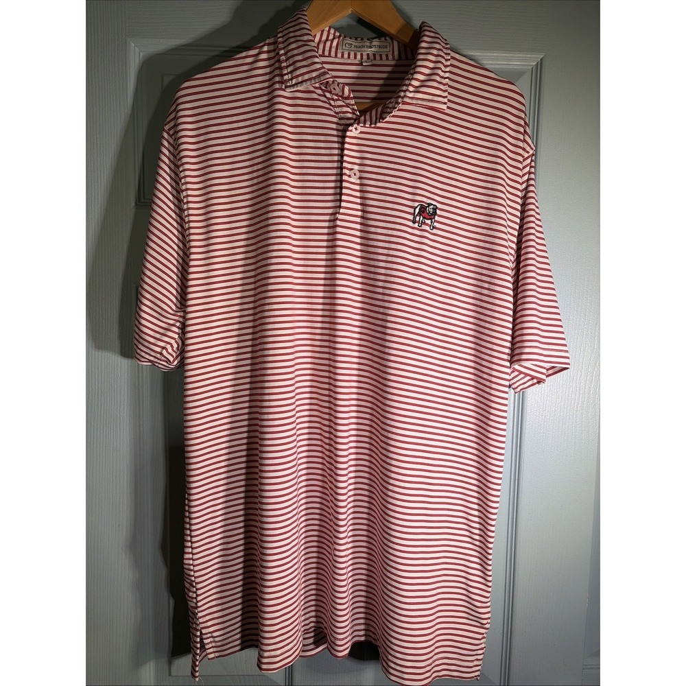 Peach State Pride Georgia Bulldogs UGA Mens L Red/White Striped Polo